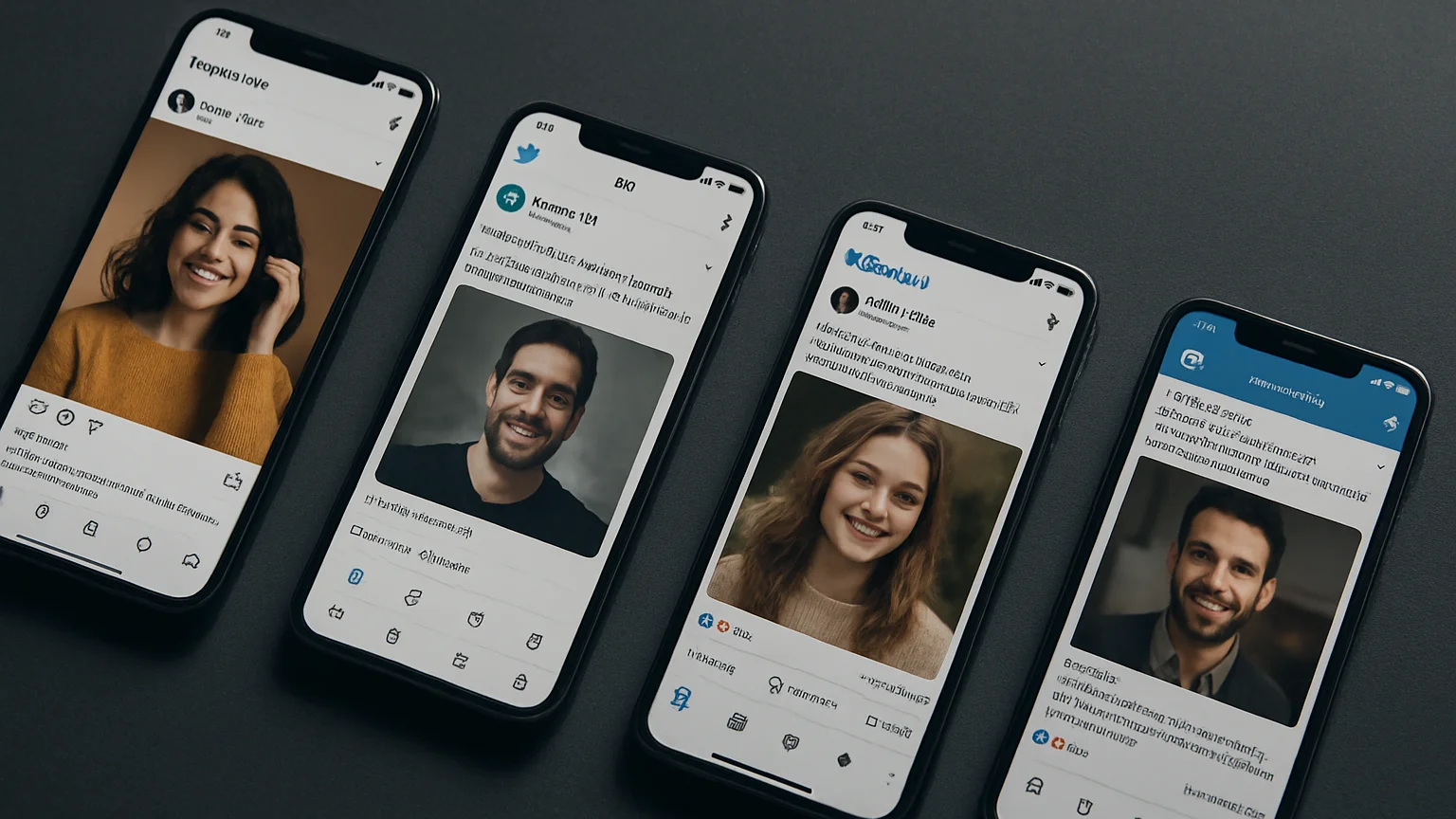 Stylized mobile screens displaying active social creative on a da