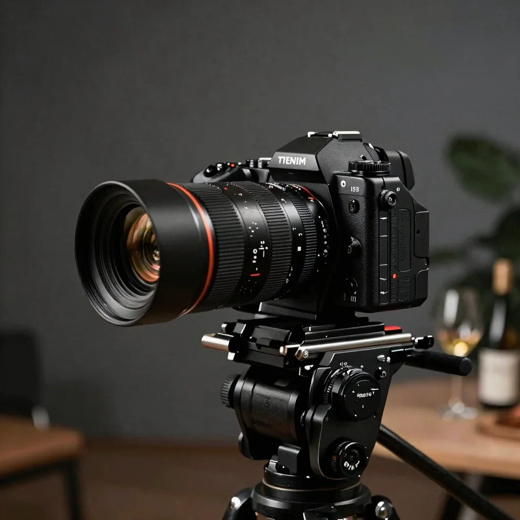 Close-up of high-end camera setup on location during a commercial