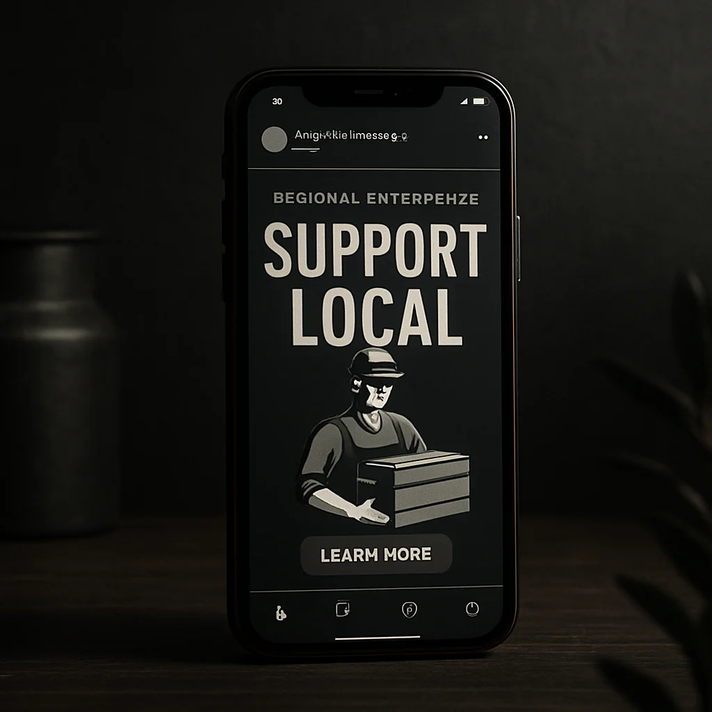 Stylized mobile screen displaying active social media creative fo
